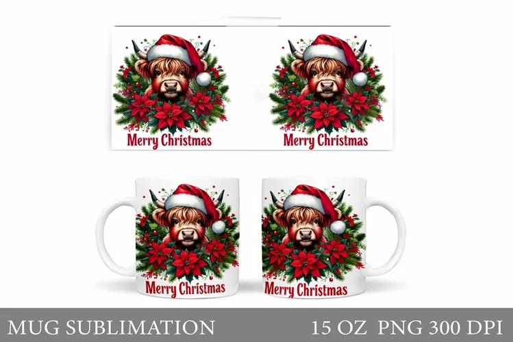 Highland Cow Mug Design. Christmas Mug Sublimation