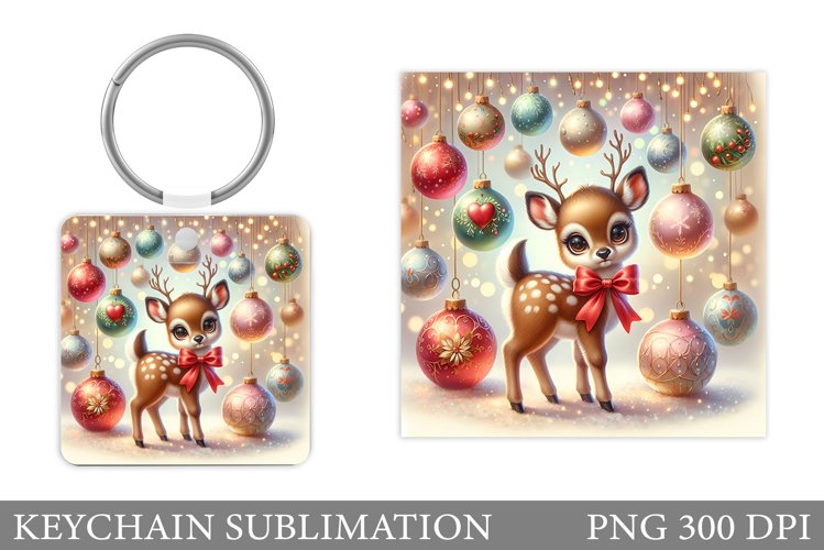 Cute Deer Keychain Design. Christmas Keychain Sublimation example image 1