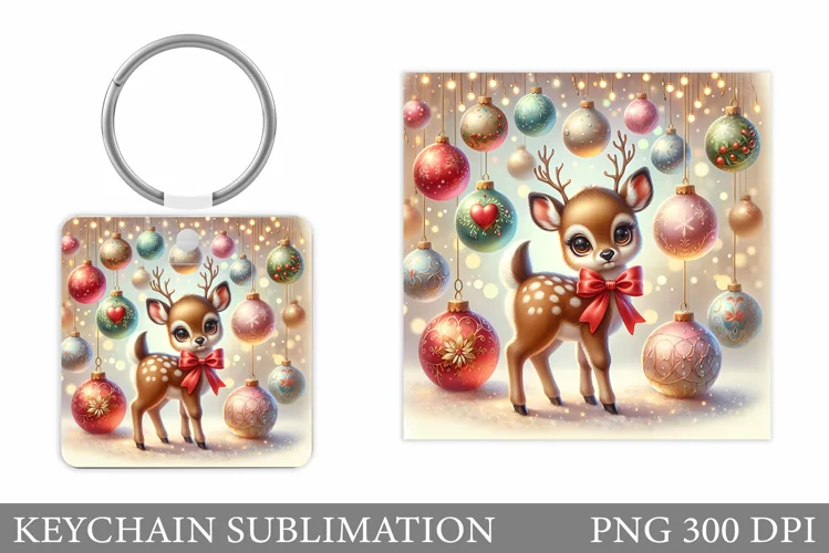 Cute Deer Keychain Design. Christmas Keychain Sublimation