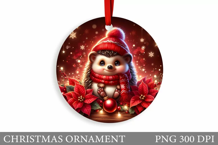 Cute Hedgehog Christmas Ornament. Cute Hedgehog Sublimation