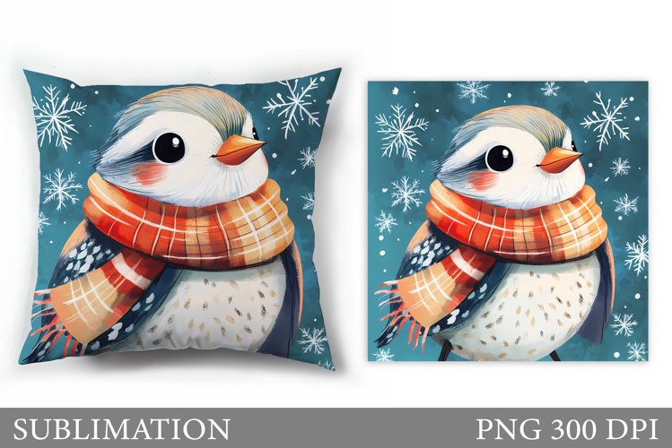 Christmas Bird Pillow Design. Christmas Pillow Sublimation example image 1