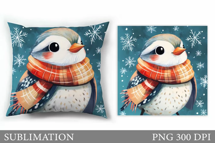 Christmas Bird Pillow Design. Christmas Pillow Sublimation