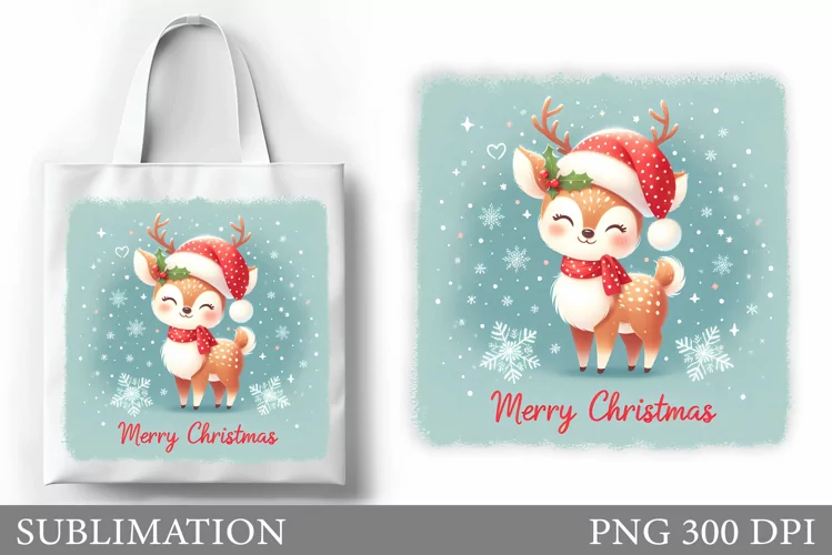 Christmas Deer Tote Bag. Christmas Tote Bag Sublimation