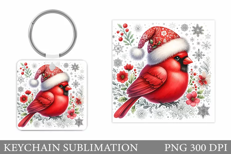 Christmas Bird Keychain. Christmas Keychain Sublimation