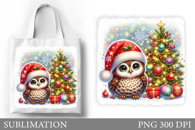 Cute Owl Tote Bag Design. Christmas Tote Bag Sublimation