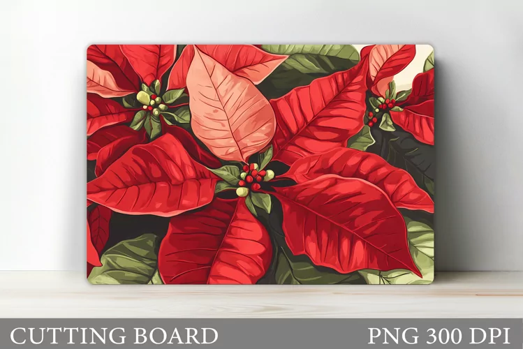 Poinsettia Cutting Board. Christmas Cutting Board Design