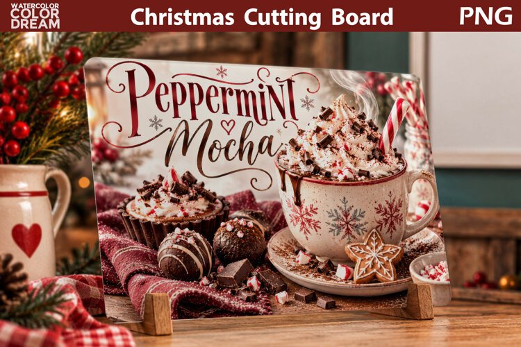 Peppermint Mocha | Christmas Cutting Board Sublimation Art example image 1