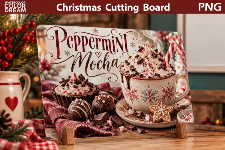 Peppermint Mocha | Christmas Cutting Board Sublimation Art