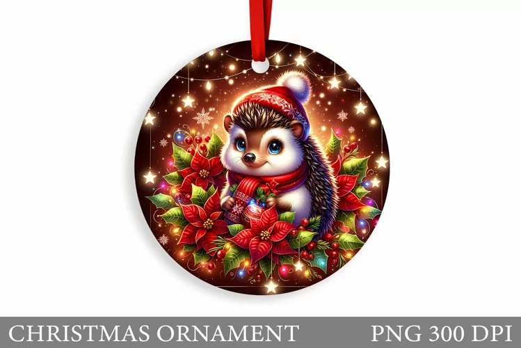 Cute Hedgehog Christmas Ornament. Cute Hedgehog Sublimation