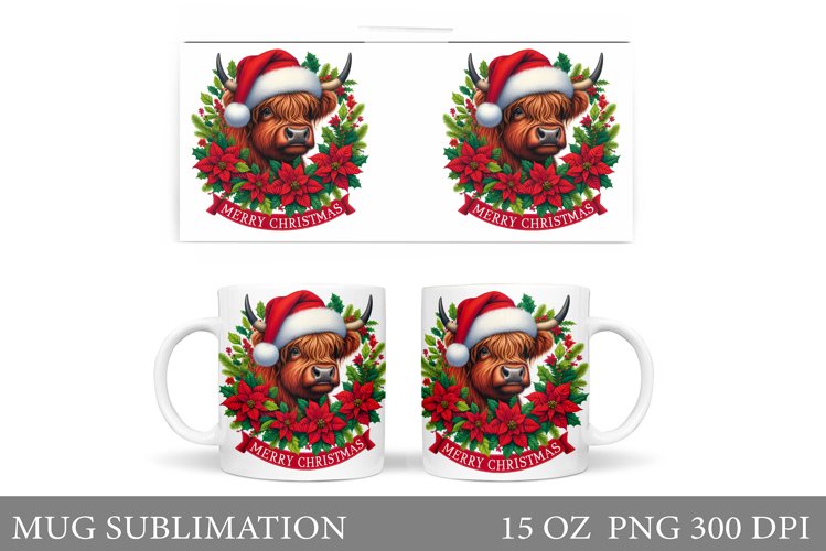 Highland Cow Mug Design. Christmas Mug Sublimation example image 1