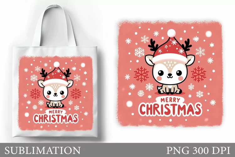 Christmas Deer Tote Bag. Christmas Tote Bag Sublimation