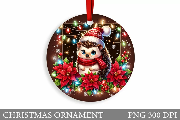 Cute Hedgehog Christmas Ornament. Cute Hedgehog Sublimation