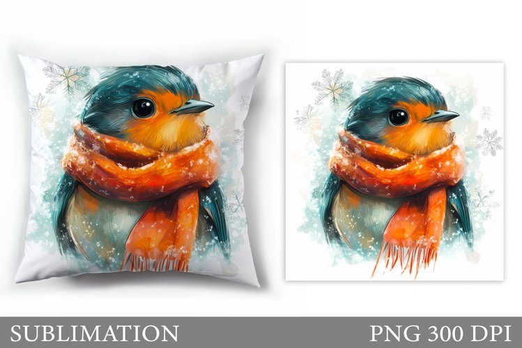 Christmas Bird Pillow Design. Christmas Pillow Sublimation example image 1