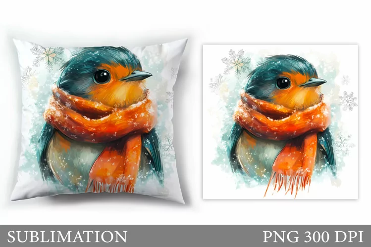 Christmas Bird Pillow Design. Christmas Pillow Sublimation