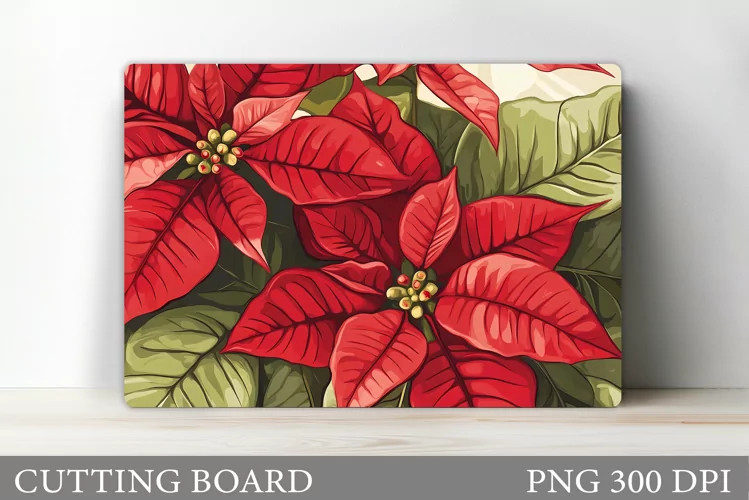 Poinsettia Cutting Board. Christmas Cutting Board Design