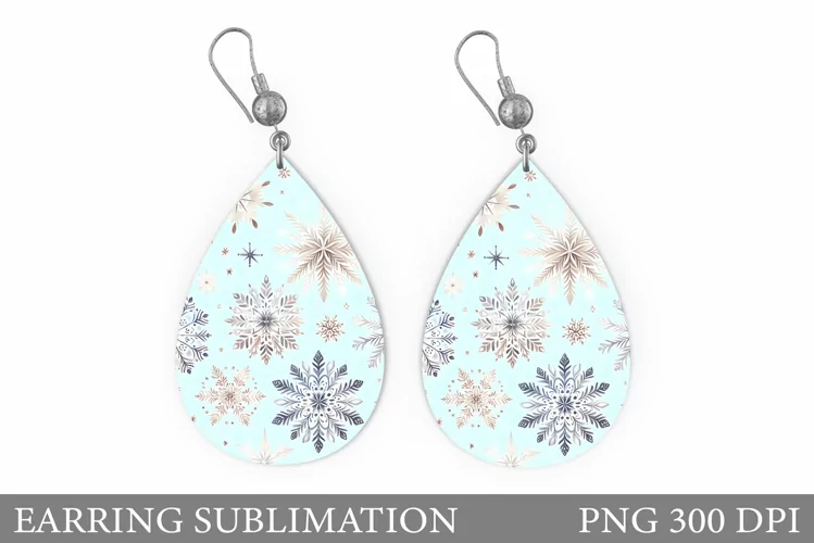 Shimmer Snowflakes Earring. Christmas Earring Sublimation