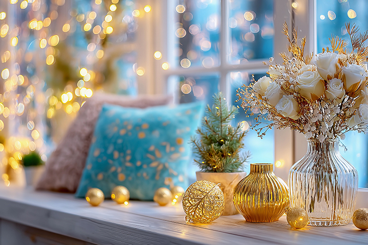 Christmas background colorful lights. High quality photo