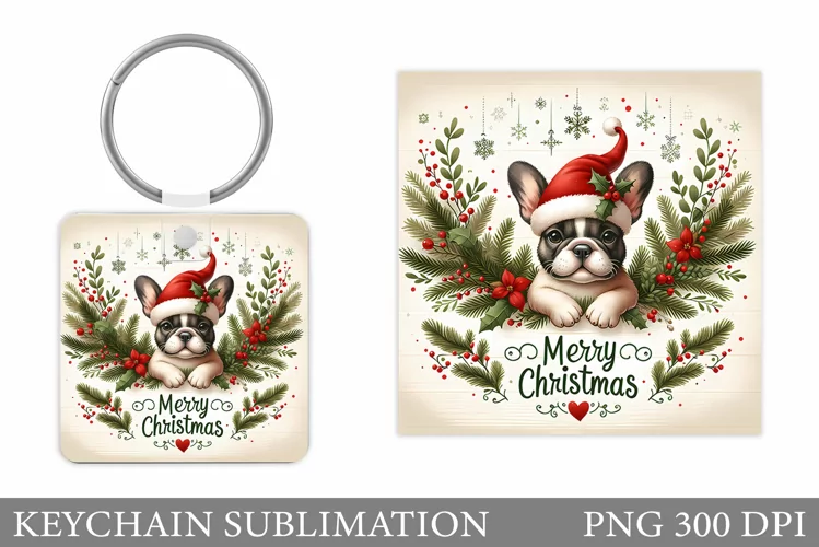 Cute Dog Keychain Design. Christmas Keychain Sublimation