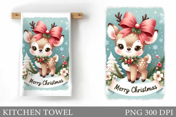 Cute Deer Kitchen Towel. Christmas Kitchen Towel Design