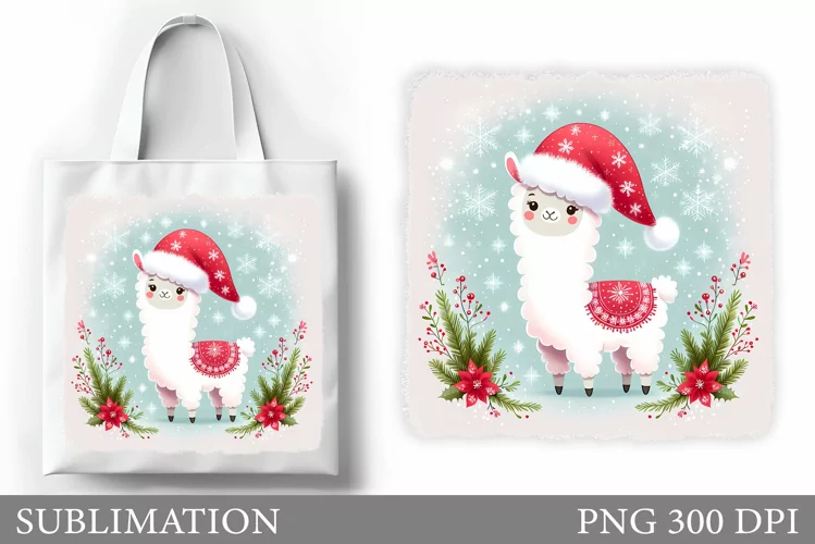 Christmas Lama Tote Bag. Christmas Tote Bag Sublimation