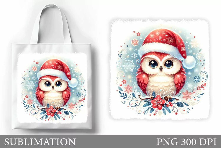 Cute Owl Tote Bag Design. Christmas Tote Bag Sublimation