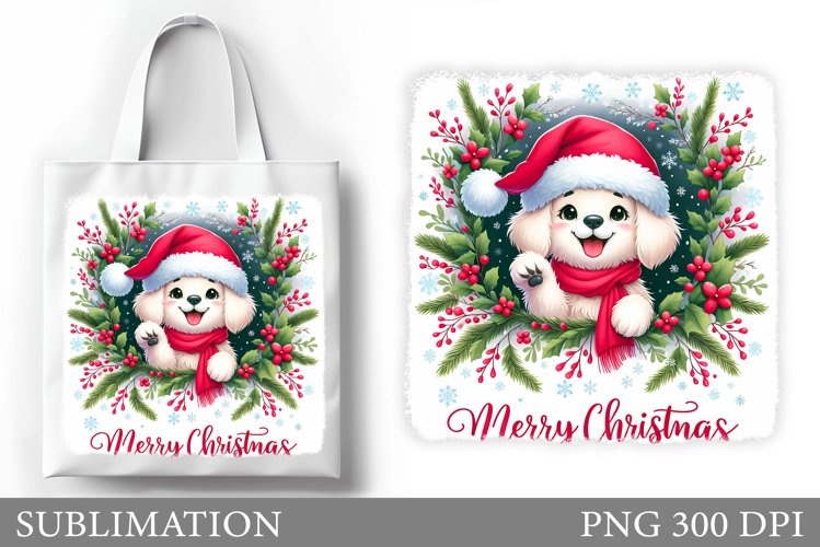Christmas Dog Tote Bag. Christmas Tote Bag Sublimation