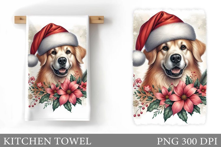 Cute Dog Kitchen Towel. Christmas Dog Kitchen Towel Design example image 1