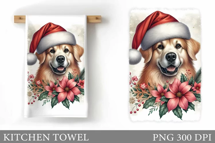 Cute Dog Kitchen Towel. Christmas Dog Kitchen Towel Design