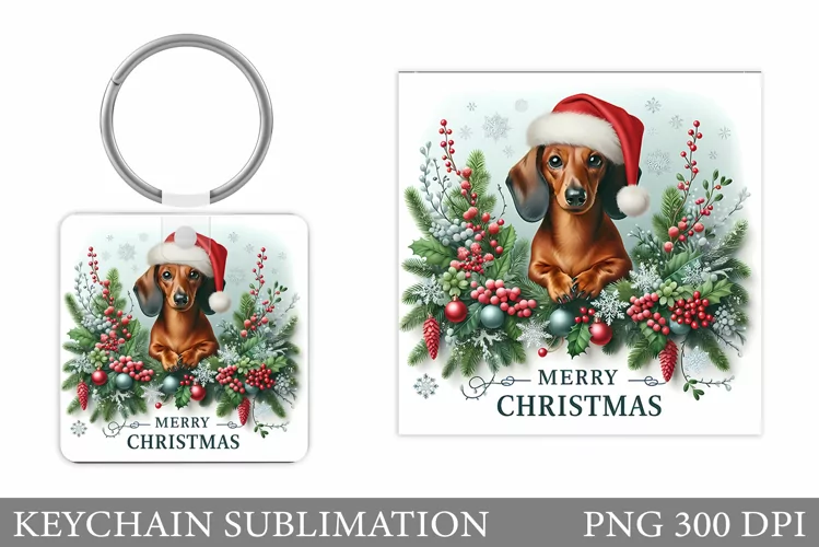 Cute Dog Keychain Design. Christmas Keychain Sublimation