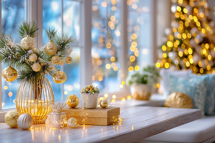 Christmas background colorful lights. High quality photo