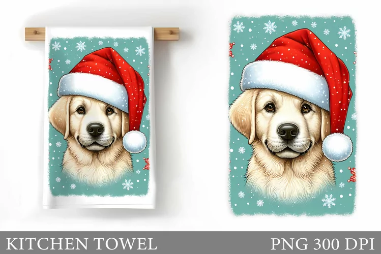 Cute Dog Kitchen Towel. Christmas Dog Kitchen Towel Design