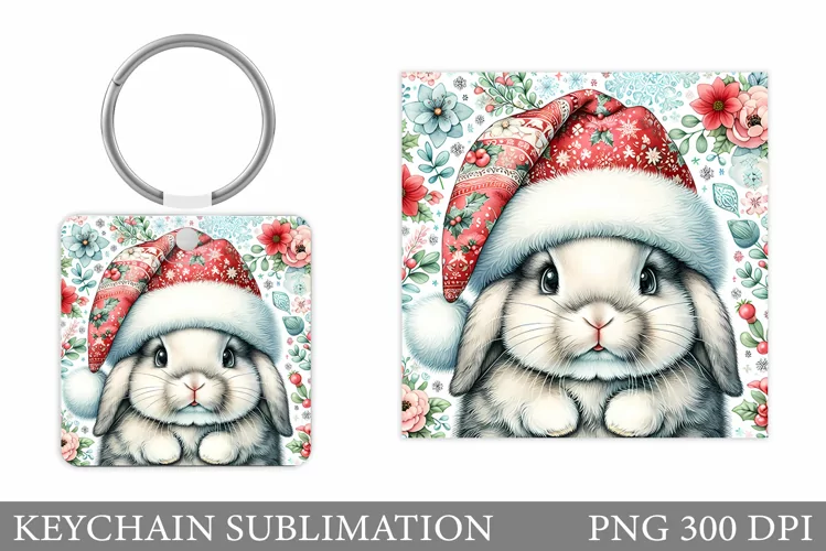 Christmas Bunny Keychain. Christmas Keychain Design