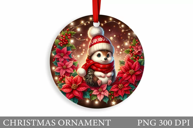 Cute Hedgehog Christmas Ornament. Cute Hedgehog Sublimation