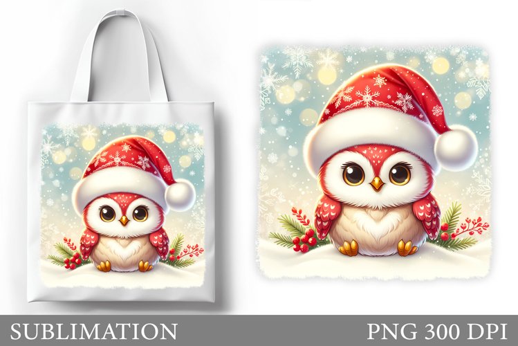 Cute Owl Tote Bag Design. Christmas Tote Bag Sublimation example image 1