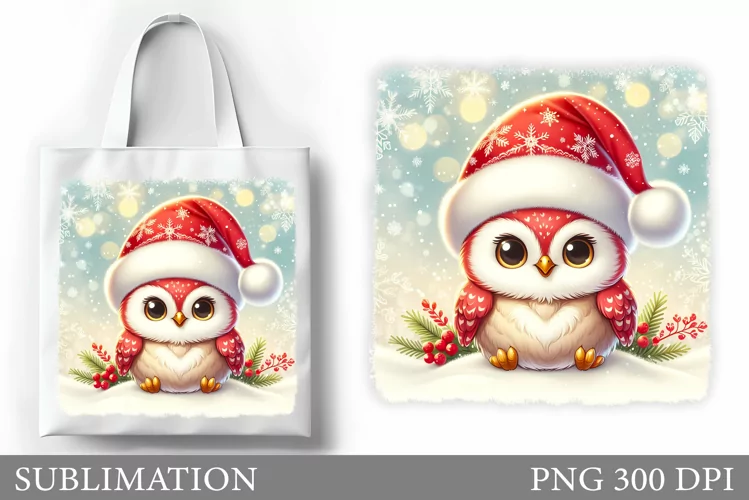 Cute Owl Tote Bag Design. Christmas Tote Bag Sublimation
