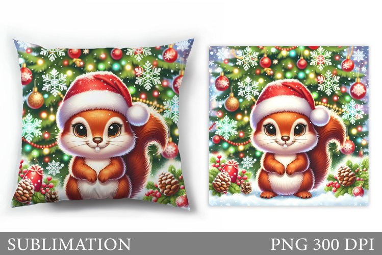 Cute Squirrel Pillow Design. Christmas Pillow Sublimation example image 1