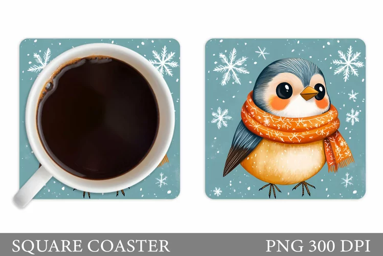 Cute Bird Coaster Sublimation. Christmas Coaster Design