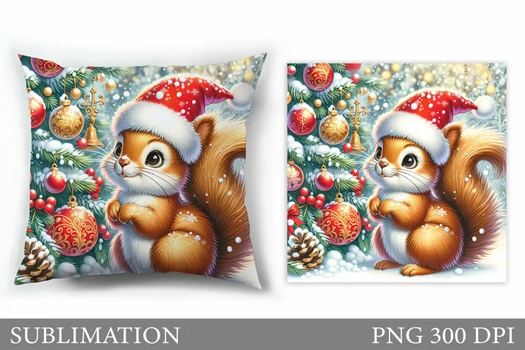 Cute Squirrel Pillow Design. Christmas Pillow Sublimation