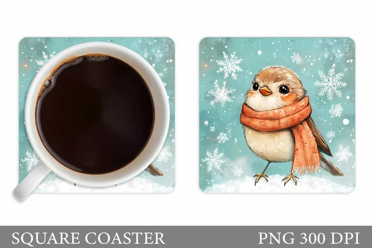 Cute Bird Coaster Sublimation. Christmas Coaster Design