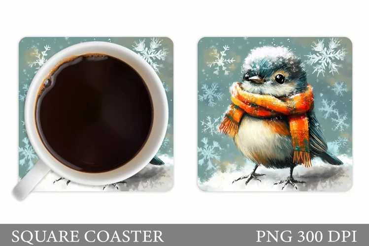 Cute Bird Coaster Sublimation. Christmas Coaster Design