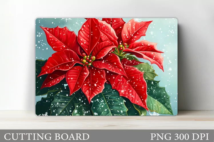 Poinsettia Cutting Board. Christmas Kitchen Cutting Board