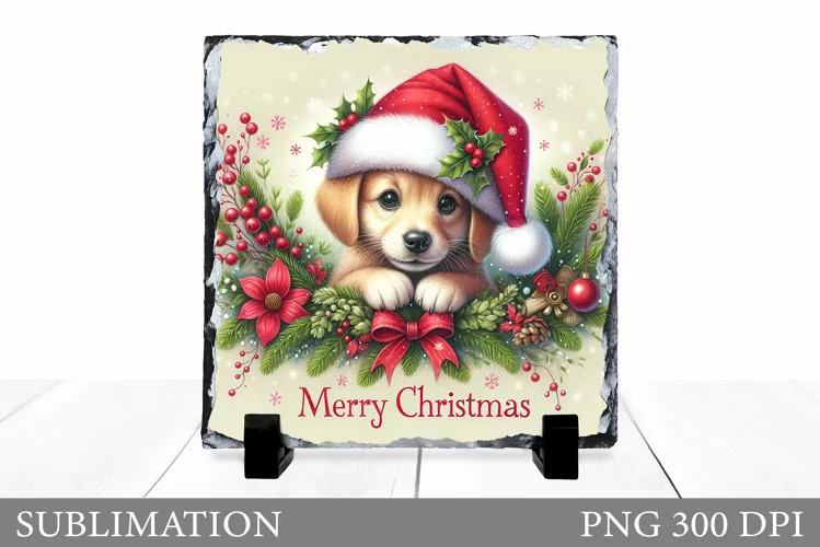 Christmas Dog Sublimation. Christmas Slate Sublimation