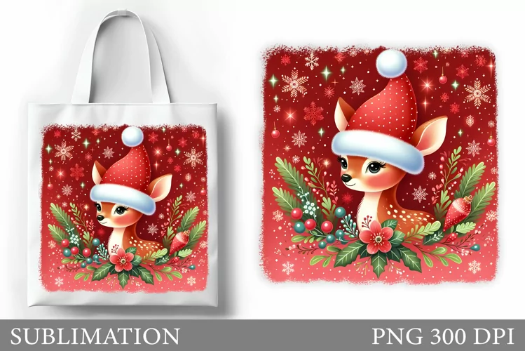 Christmas Deer Tote Bag. Christmas Tote Bag Sublimation