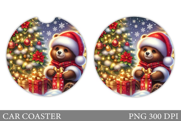Christmas Bear Car Coaster. Christmas Car Coaster Design example image 1