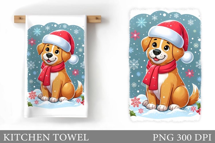 Cute Dog Kitchen Towel. Christmas Dog Kitchen Towel Design