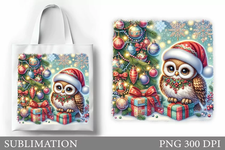 Christmas Owl Tote Bag. Christmas Tote Bag Sublimation