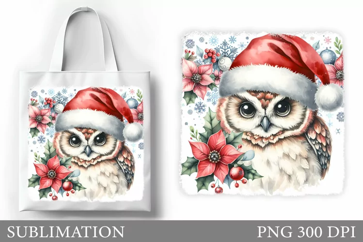 Christmas Owl Tote Bag. Christmas Tote Bag Sublimation