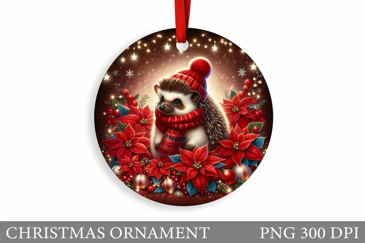 Cute Hedgehog Christmas Ornament. Cute Hedgehog Sublimation
