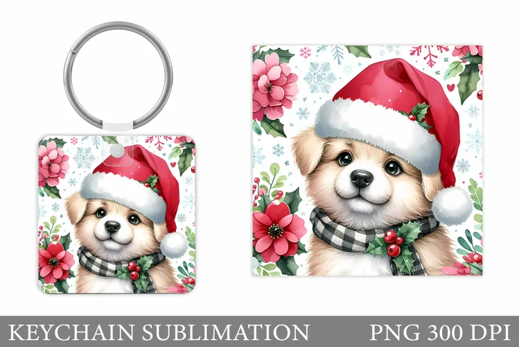 Christmas Dog Keychain. Christmas Keychain Sublimation