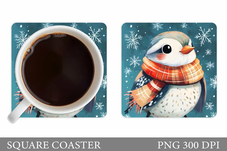 Cute Bird Coaster Sublimation. Christmas Coaster Design